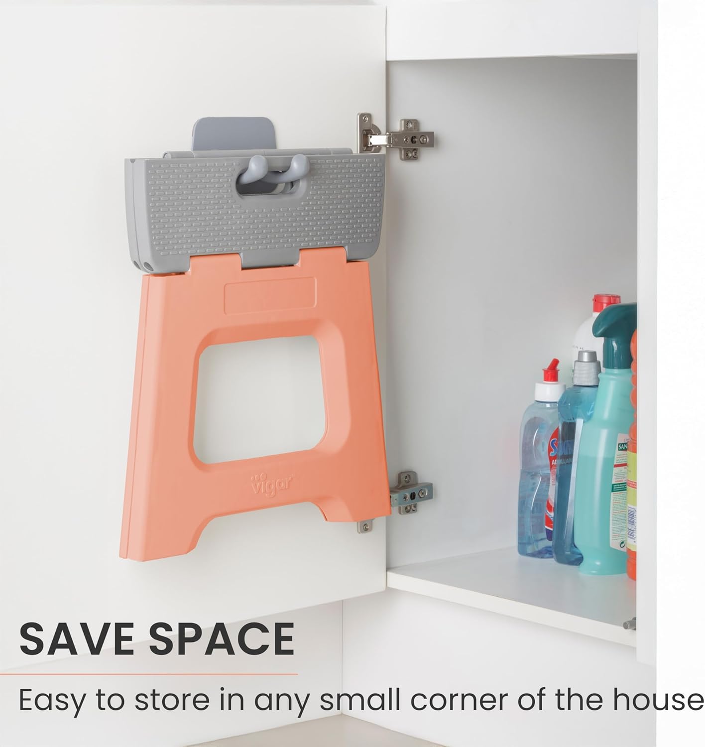 Vigar Compact Step Stool Foldable, 12-1/2-inch Step Stools for Adults up to 330 Pound, Lightweight Stool, Non-Slip Folding Step Stool, Sunrise Orange