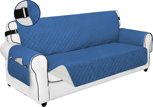 PureFit Reversible Sofa Couch Cover Water Resistant Couch Covers for 3 Cushion, Washable Furniture Cover with Non-Slip Foam and Adjustable Strap for Dogs, Pets (Oversized Sofa, Blue/Ivory)
