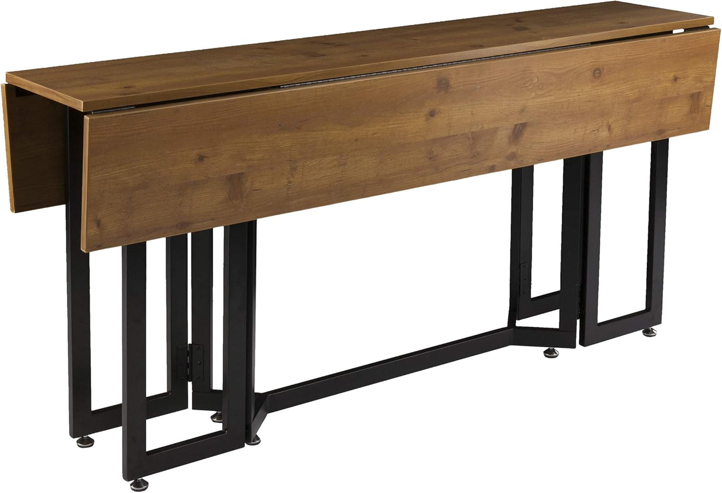 SEI Furniture Driness Drop Leaf Console to Dining Convertible Table, 63 W x 31 5 L x 29 5 H, Weathered Oak, Black