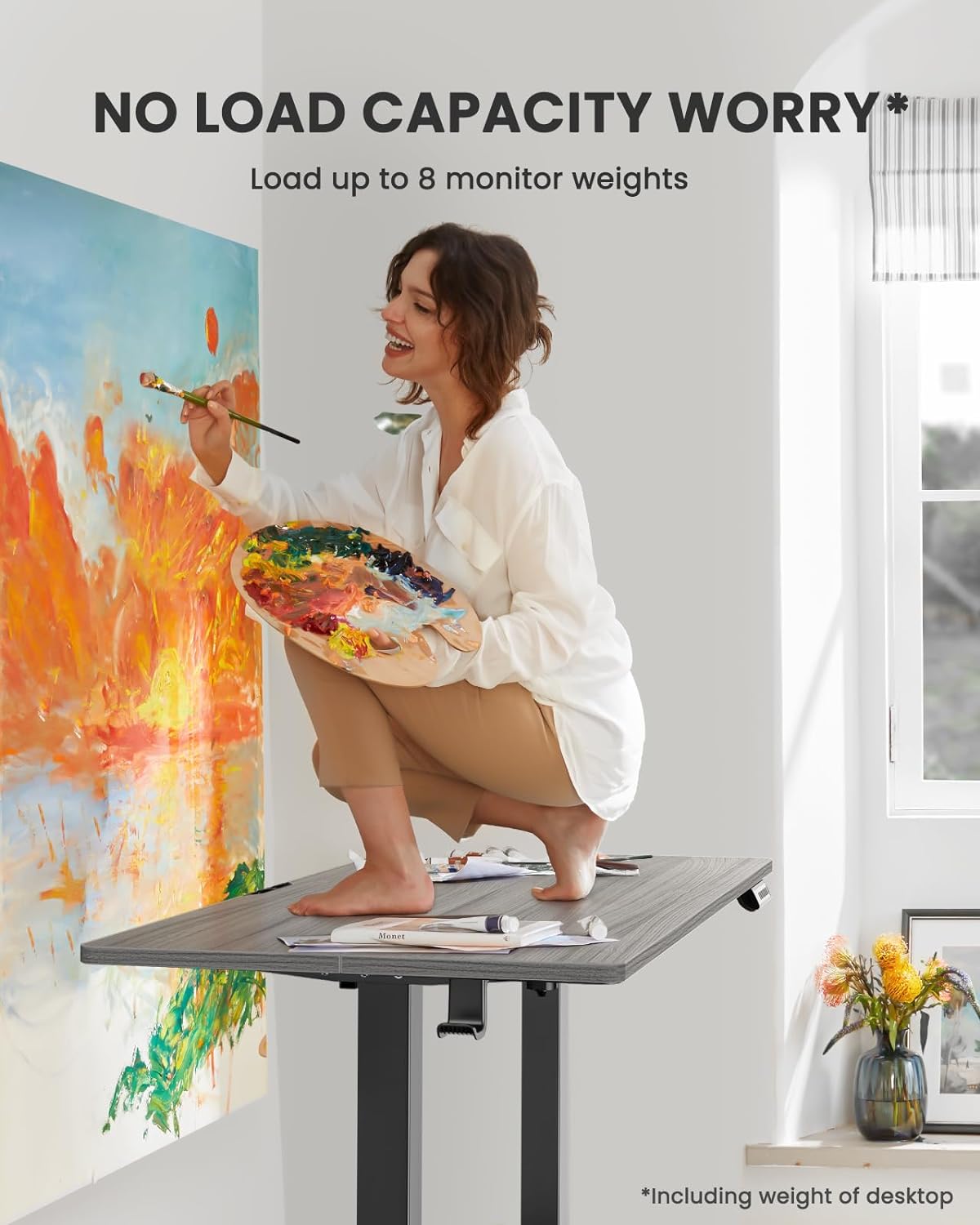 ErGear Height Adjustable Electric Standing Desk, 55 x 28 Inches Sit Stand up Desk, Large Memory Computer Home Office Desk with Two-Piece Desktop (Grey)