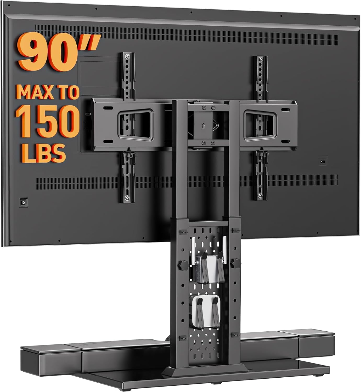 Perlegear Universal Swivel TV Stand with Pegboard Storage, Height Adjustable Table top TV Stand Mount for 42-90 Inch TVs, up to 150 lbs with Large Glass Base for Stability, Max VESA 600x400mm PGTVS36