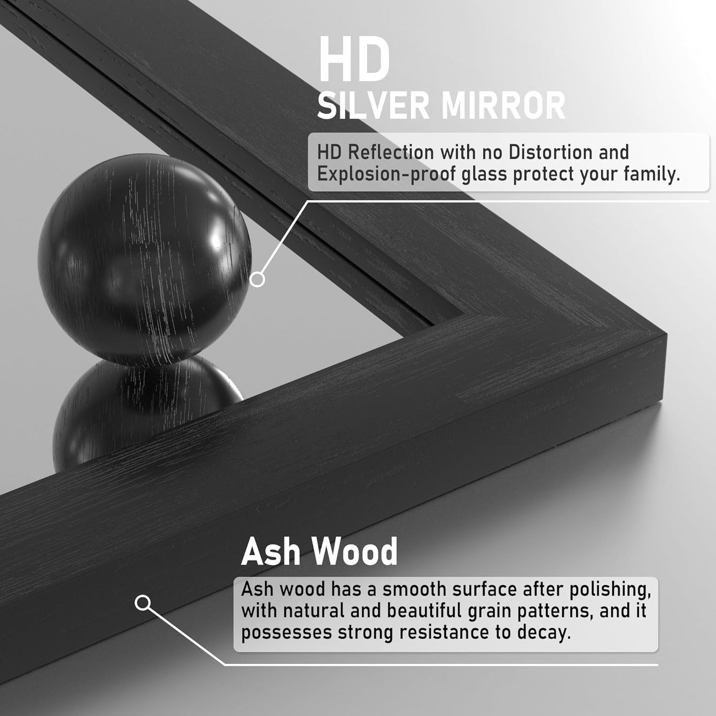 Black Farmhouse Mirror - 24x36INCH Wood Framed Square Bathroom Mirror for Vanity, Barn Door Style Wall Mounted Dresser Decor Living Room Bedroom Vertical