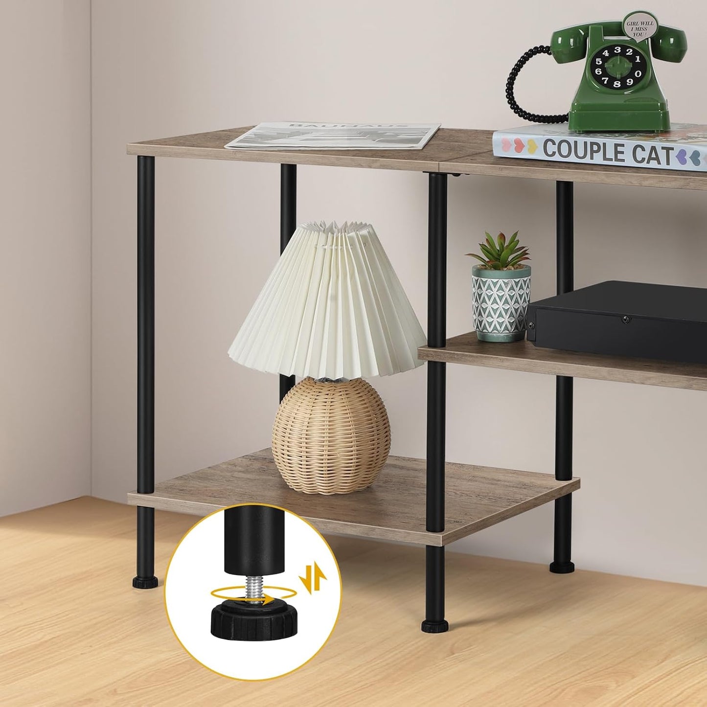 50 Inch TV Stand with Power Outlet Small Entertainment Center with Storage 3 Tier TV Consoles for Living Room Bedroom Office, Farmhouse TV Media Console Table for 50 43 40 32 Inch TV, Rustic Grey