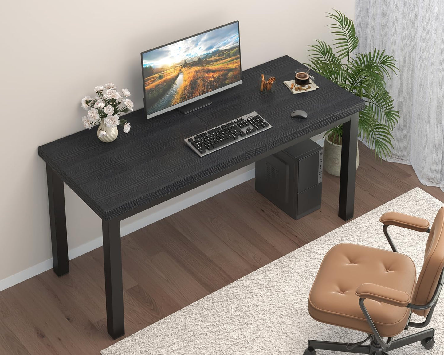 47.2 Inch Small Computer Desk, Home Office Desk, Modern Table for 2 Person Kids Student Gaming Computer Desk, Simple Office Table for Work,Craft,Writing,Studying, Etc., Black.