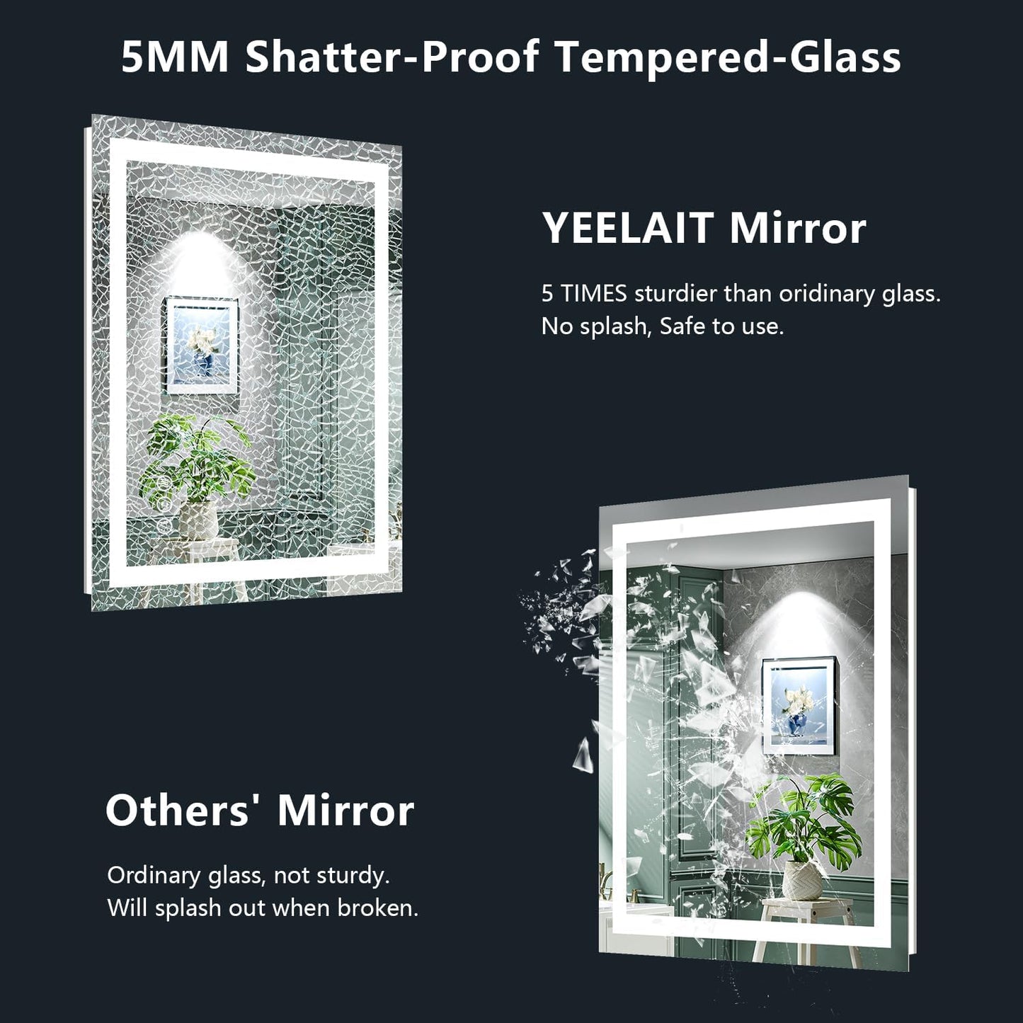 24x32 Inch LED Bathroom Mirror with Lights Front and Backlit Lighted Vanity Mirror for Bathroom Wall with 3 Colors Dimmable Anti-Fog Memory Shatter-Proof IP54 Waterproof Horizontal/Vertical