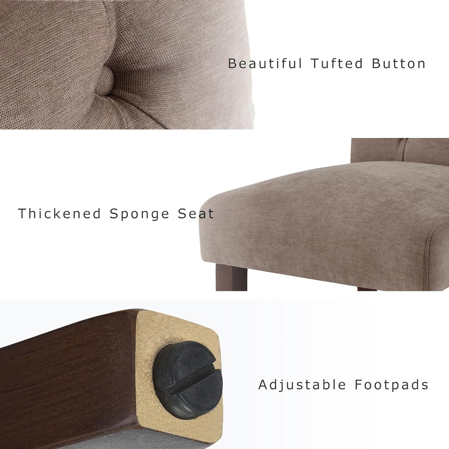 COLAMY Button Tufted Dining Chairs Set of 6, Parsons Upholstered Fabric Dining Room Chairs Kitchen Chairs with Wood Legs and Padded Seat, Taupe