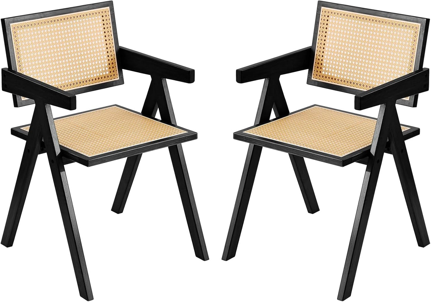 Tiita Rattan Accent Chairs, Mid Century Modern Dining Chairs Set of 2, Bamboo Living Room Chair for Reading Room Dining Kitchen, Black