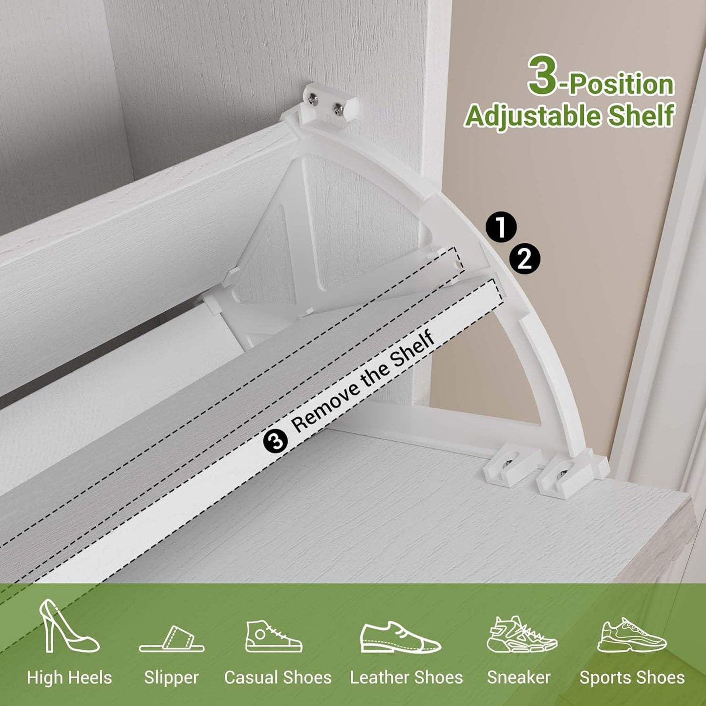 GarveeHome Shoe Storage Cabinet with 2 Flip Drawers, Farmhouse Fluted Shoe Organizer with Metal Legs, Freestanding Hidden Slim Narrow Shoe Rack for Entryway, Foyer, Hallway