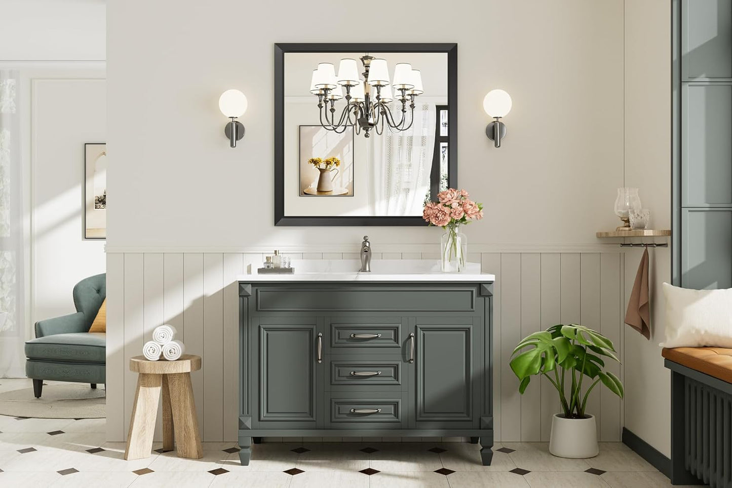 36x36 Inch Black Bathroom Mirror for Wall, Thick Metal Framed Rectangle Mirrors for Over Sink, Bedroom, Living Room, Entryway, Anti-Rust, HD Tempered Glass