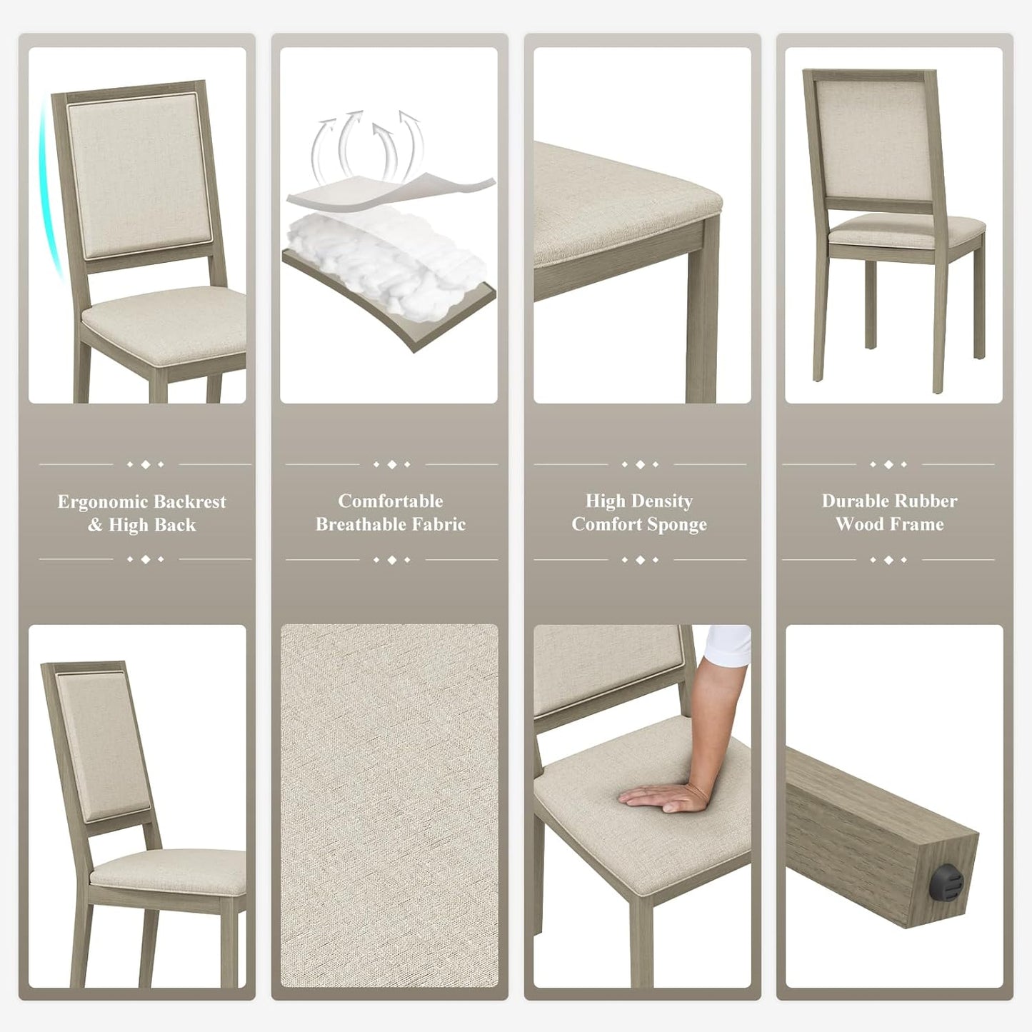 COLAMY Wood Dining Chairs Set of 6, Mid Century Modern Upholstered Kitchen Chairs,19 Inch Fabric Dining Chair with Back for Kitchen Dining Room,Grey