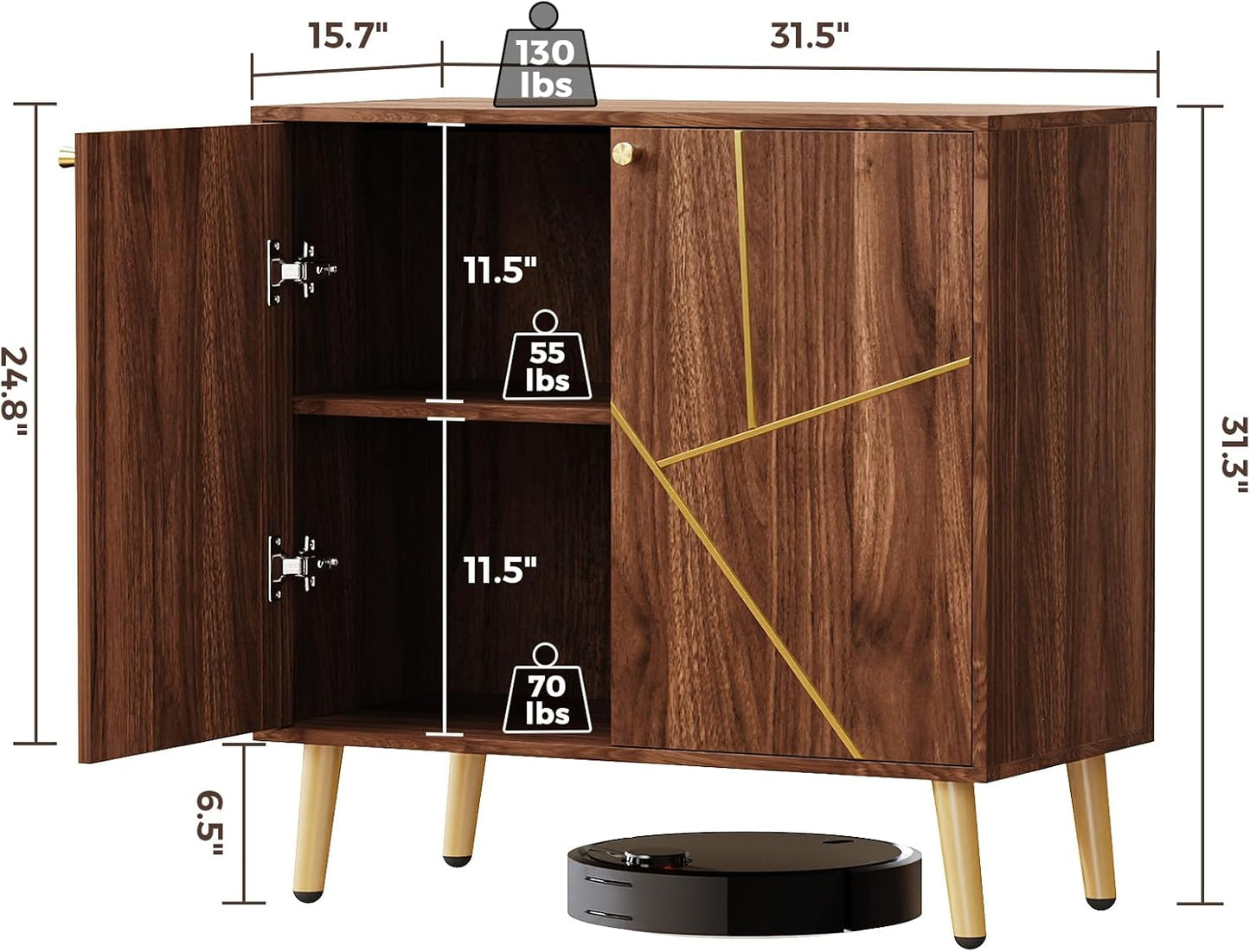 Storage Cabinet, Free Standing Buffet Cabinet, Morden Sideboard and Buffet Storage, Wood Accent Cabinet for Living Room, Hallway, Entryway (1, Brown)