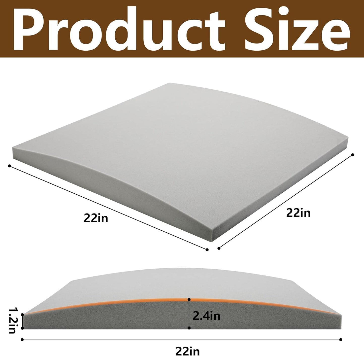 moonoom 22"x22" Couch Cushion Support, Grey Sofa Cushion Sagging Repair, Curved High Density Foam Replacement for Furniture Sagging Seat Sectional Loveseat Chair (3 Pcs)