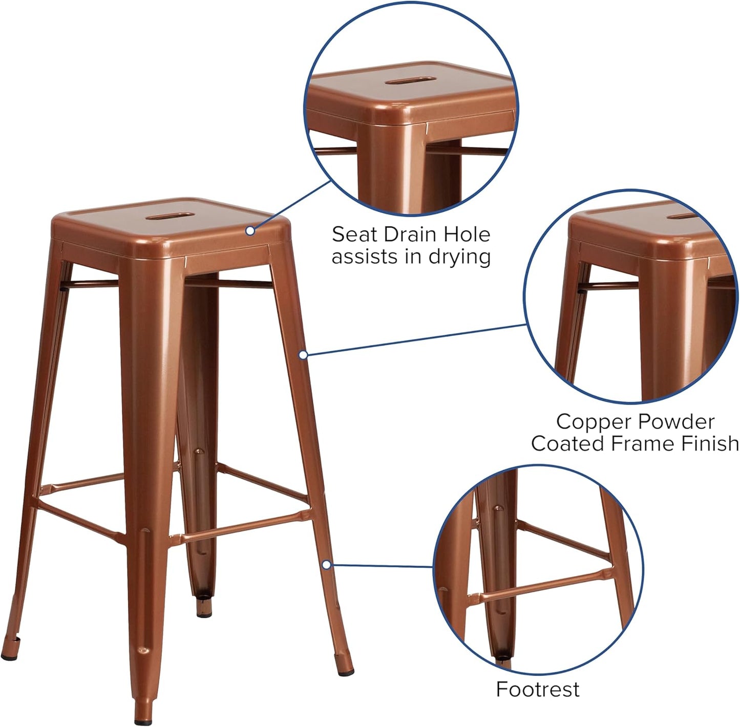 Flash Furniture Kai Commercial Grade 4 Pack 30" High Backless Copper Indoor-Outdoor Barstool