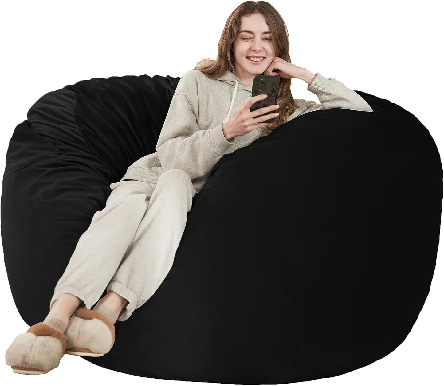 HABUTWAY Bean Bag Chair: Giant 6' Memory Foam Furniture Bean Bag Chair with Microfiber Cover - 6Ft,Black