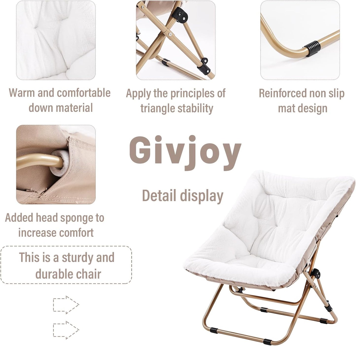 Comfy Folded Chair with Ottoman, Oversized Folding Faux Fur Chair Soft Furry Lounge Lazy Chair with Metal Frame Moon Chair Accent Chair for Bedroom, Living Room, Dorm Rooms