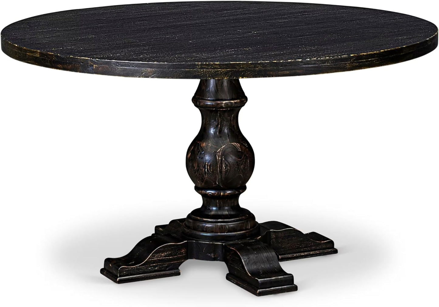 I55-11-TP Breakfast Table with Acacia Wood Round Tabletop and Stylish Pedestal Base - Sand Blasted Black Finish