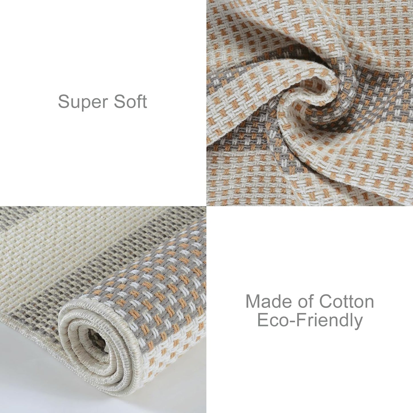 OJIA Indoor Outdoor Rugs 3'x5', Washable Area Rug Entryway Rugs Indoor Front Door Mats Striped Porch Rug Cotton Small Floor Carpet for Entry/Patio/Deck/Balcony/Bedroom/Living Room (Gray/White/Tan)