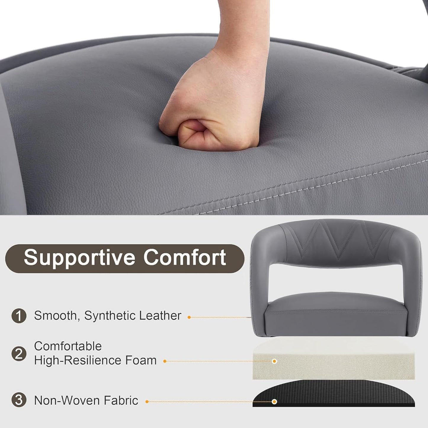 VECELO Bar Stools Set of 4 Adjustable Swivel Modern Pu Leather Barstools, Counter Bar Stools with Back and Arms, for Kitchen, Bar (Light Gray)