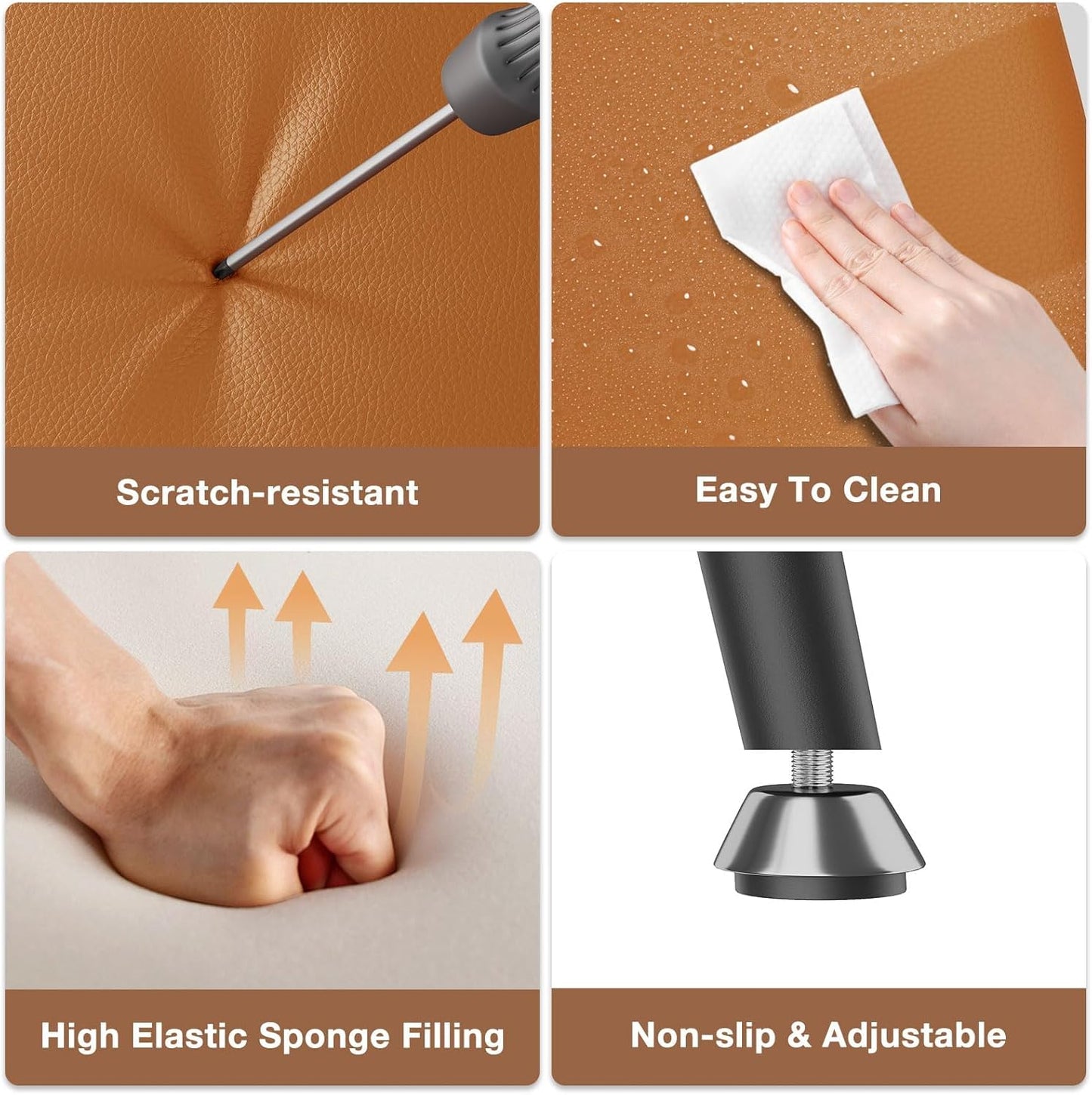 24-Inch Leather Bar Stools Set of 2, Counter Height Barstools with High Backrest，Bar Chairs for Kitchen Island with Heavy Duty Metal Legs, Brown