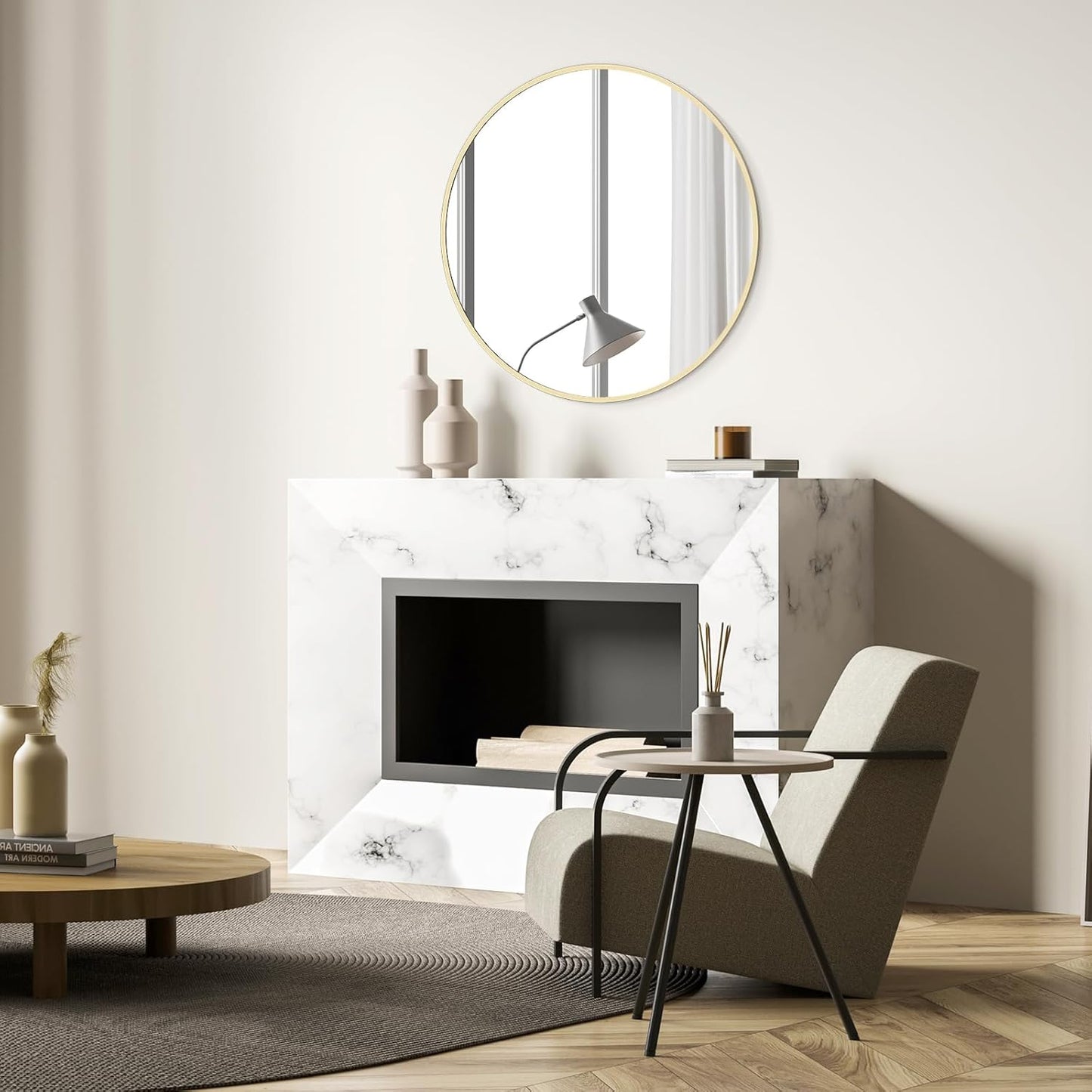 HOMECOOKIN Round Wall Mirror 20" Gold Circle Mirror for Bathroom with Metal Framed, Round Gold Mirror for Wall Decor, Vanity, Entryway Living Room