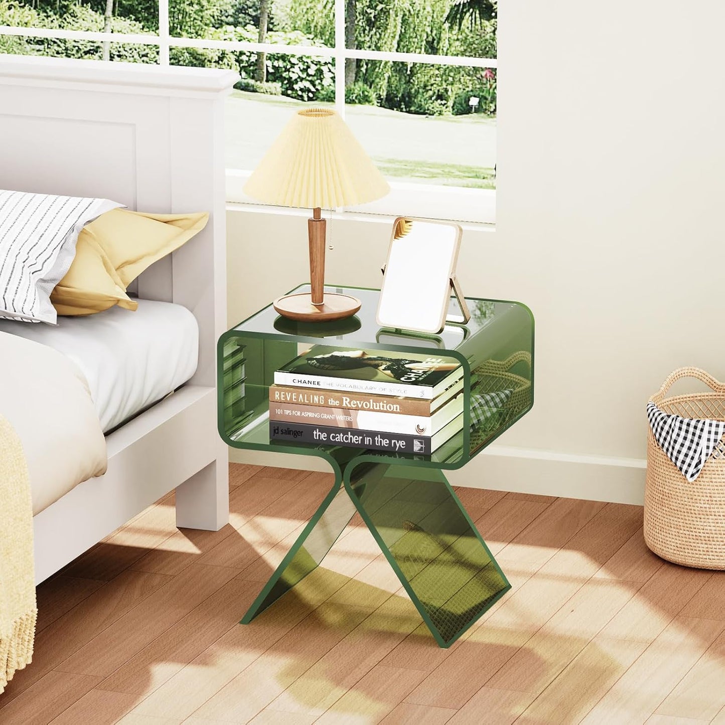Acrylic Nightstand Side Table Modern Design Clear Home Decor Display End Table for Living Room (Green)