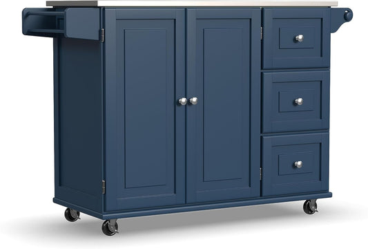 homestyles Mobile Kitchen Island Cart with Stainless Steel Top, Blue