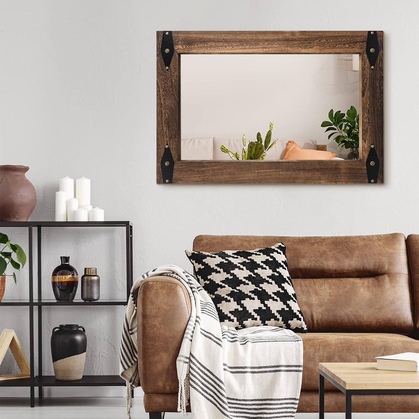 blue page Mirror for Wall, Rustic Wood Mirror with Wood Frame, Rectangular Decorative Wall Mounted Mirror for Farmhouse Bathroom Bedroom & Living Room (20 x 28 Inches, Arrow)