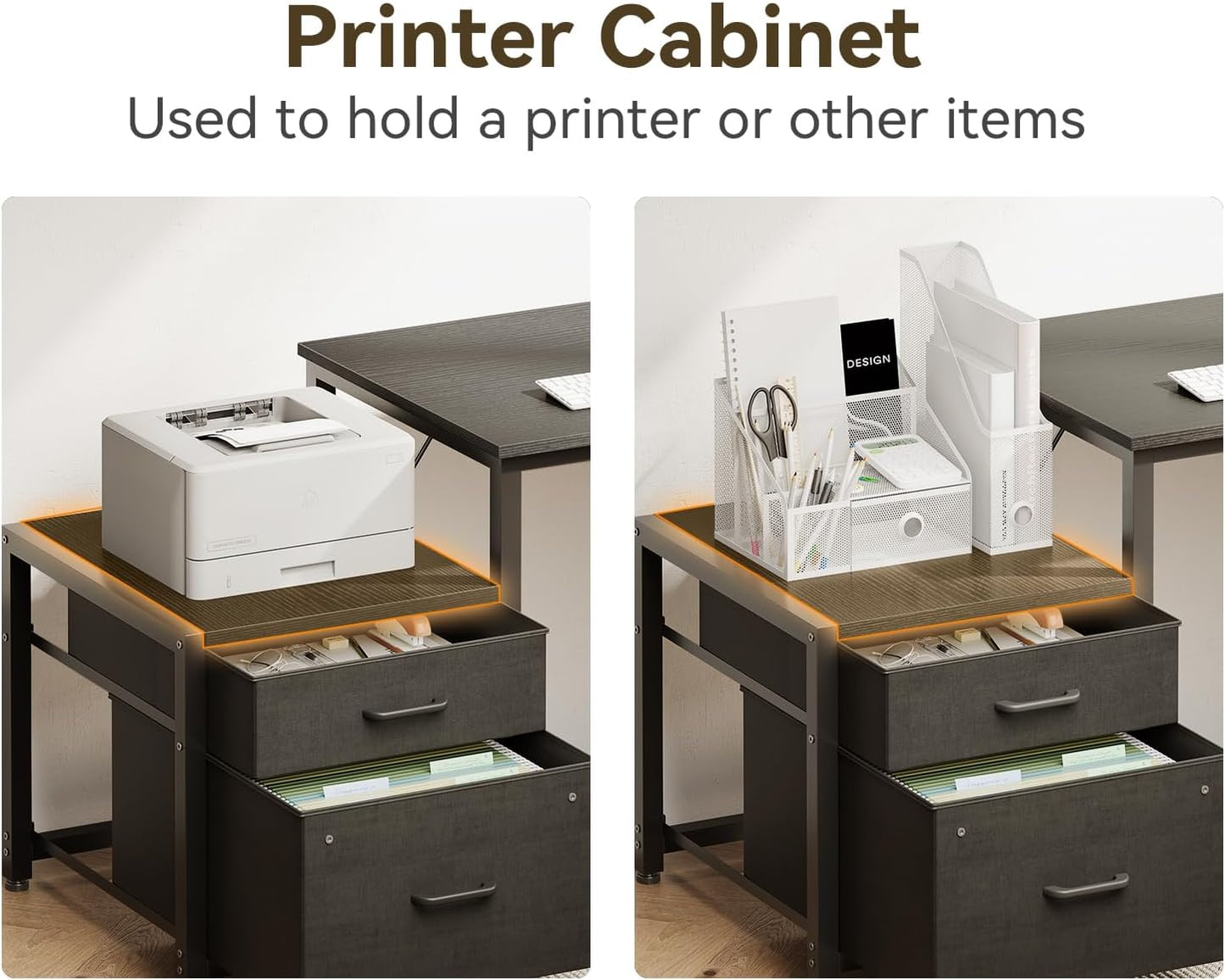 Casaottima L Shaped Desk with Drawers & File Cabinet, Computer Desk with Storage Shelves & CPU Stand, Corner Desk with Power Outlets, Reversible L Desk for Gaming, Home Office, Black