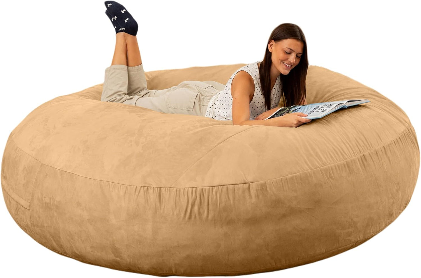 Jaxx 6 Foot Cocoon - 2-in-1 Convertible Bean Bag Bed & Large Bean Bag Chair for Adults, Camel