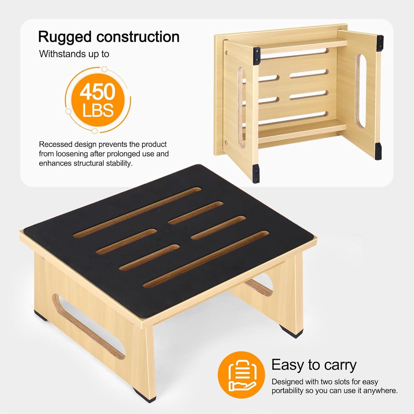 One Step Stool for Adults Seniors with Non-Slip Rubber Stepping Feet, Heavy Duty Platform Step Stools, 6.9 in Portable Bed Steps for High Beds for Bathroom, Bedroom, Kitchen & Kids Bedside Support