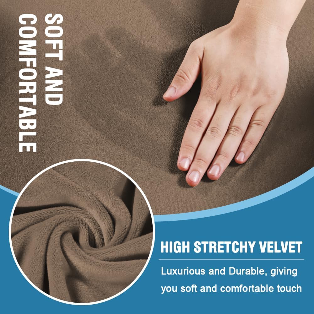 H.VERSAILTEX Sofa Cover 2 Piece T Cushion Armchair Slipcovers Thick Velvet Couch Cover Stretch T Cushion Sofa Covers for 1 Cushion Couch with 1 Individual T Cushion Covers, Mocha