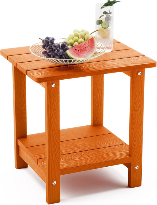 LUE BONA Adirondack Outdoor Side Table, 2-Tier Orange HDPS Patio End Table Weather Resistant, Morden Side Table for Patio, Pool, Porch