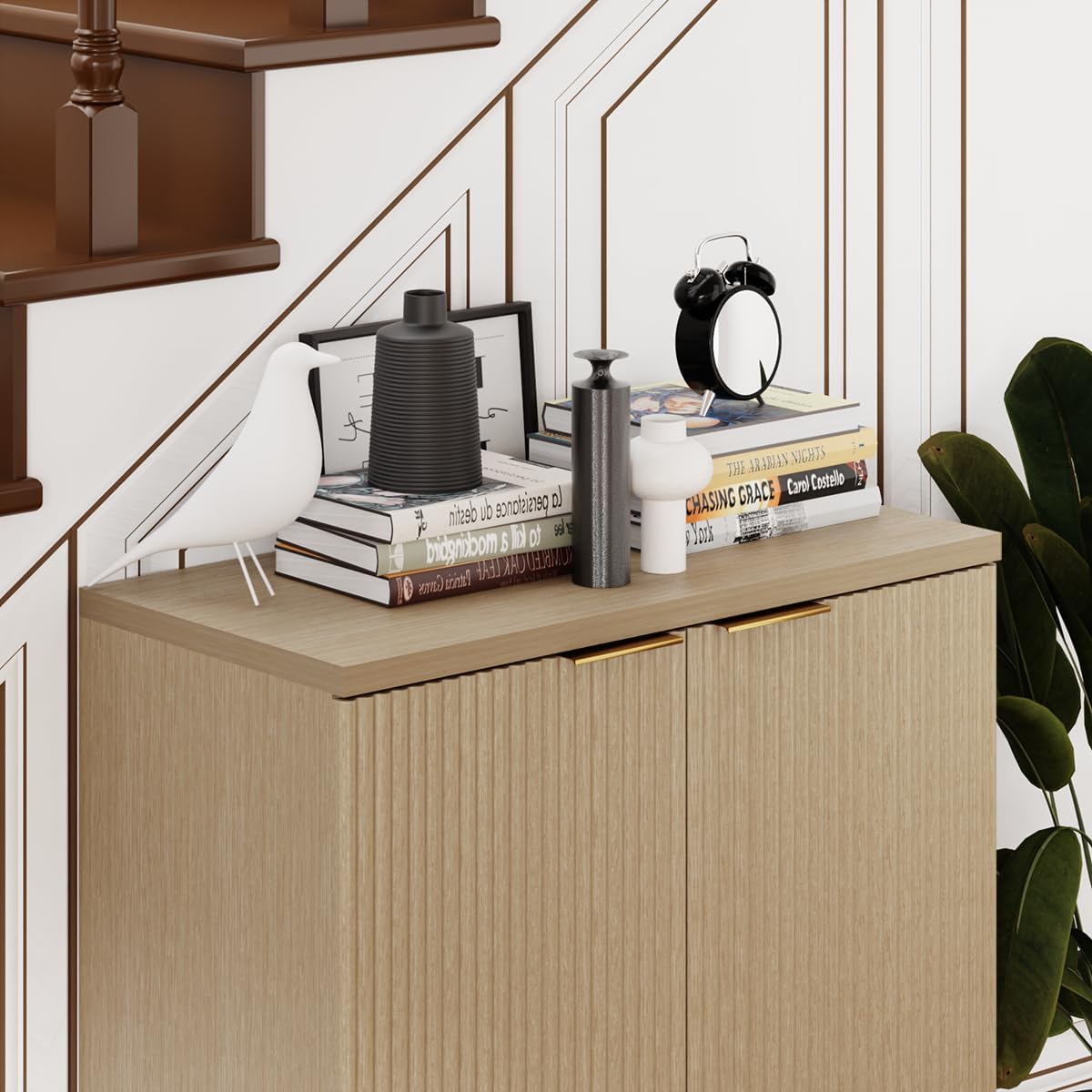 29.5" Sideboard Cabinet with Doors, Modern Buffet Cabinet with Adjustable Shelf, Dining Room Sideboard, Fluted Buffet Sideboard for Living Room, Hallway, Entryway, Natual Oak