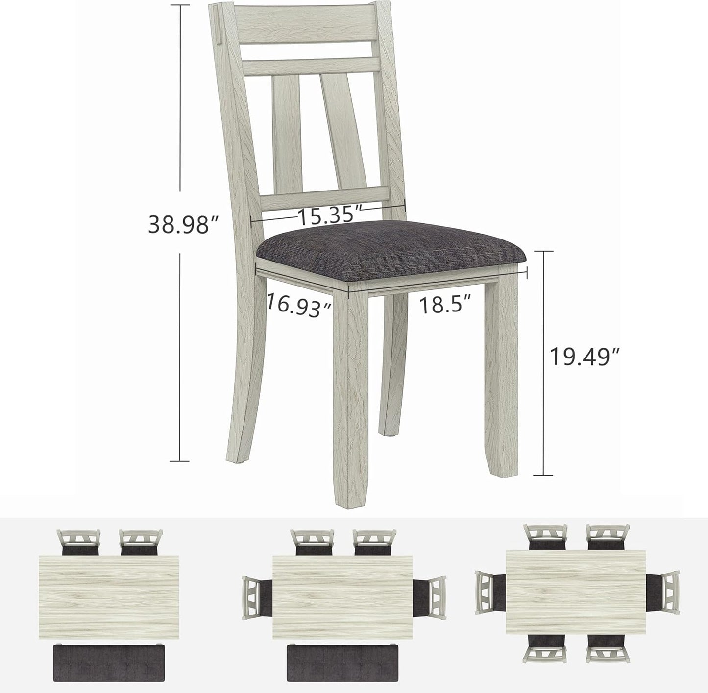 Solid Wood Dining Table, Part of Dining Table Set- Mix and Match Table, Chair, and Bench Sold Separately for Dining Room, Kitchen, Grey