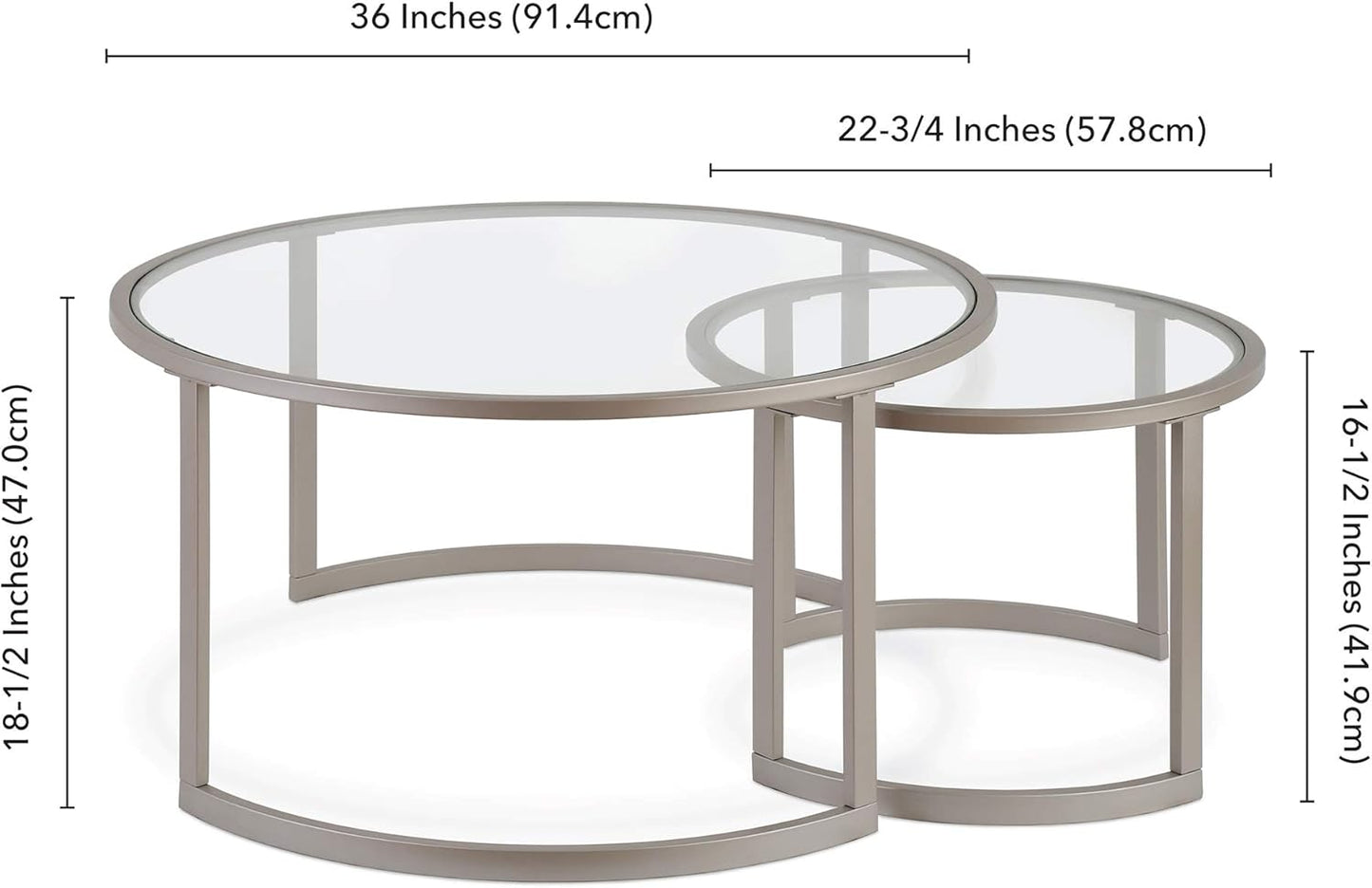 Henn&Hart Round Nested Coffee Table in Satin Silver, for Home, Living Room, Bedroom, Entertainment Room, Office