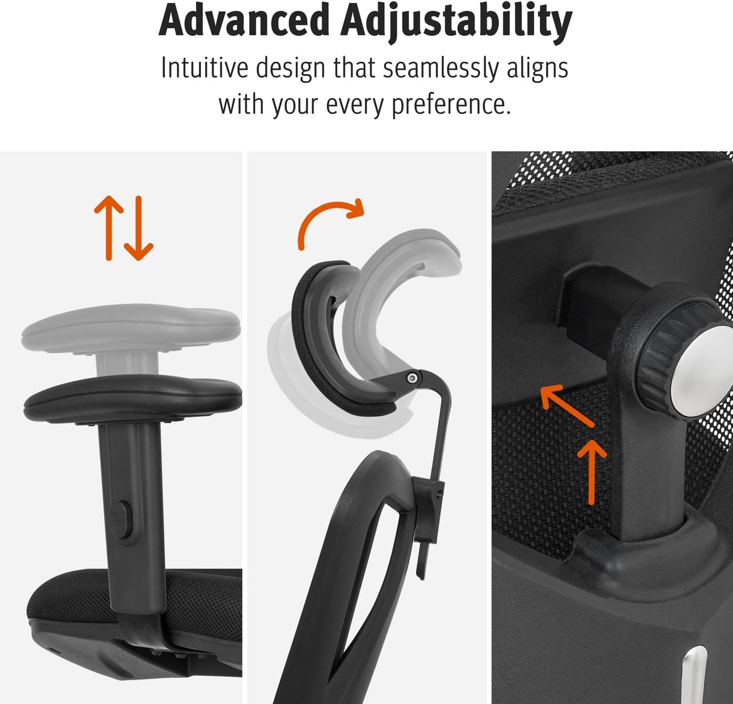 Duramont Ergonomic Office Chair - Adjustable Desk Chair with Lumbar Support and Rollerblade Wheels - High Back Chairs with Breathable Mesh - Thick Seat Cushion, Head, and Arm Rests - Reclines