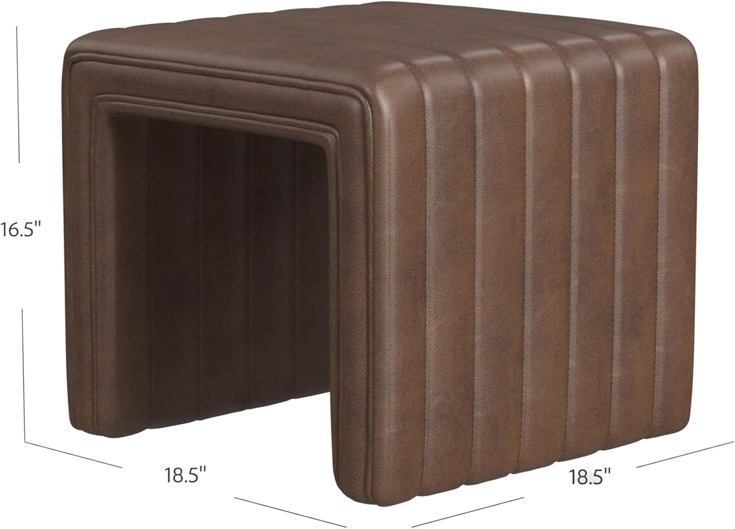 HomePop Modern Channel Tufted Faux Leather Ottoman Home Décor|Ottoman for Living Room & Bedroom - Brown Faux Leather