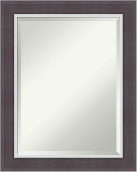 Amanti Art Brown Wall Mirror 30x24 Ellie Brown Silver Rectangle Bathroom Mirror for Wall Decor Living Room, Medium Modern Frame, Hangs Horizonally and Vertically, Bathroom Decor, Beveled Edge