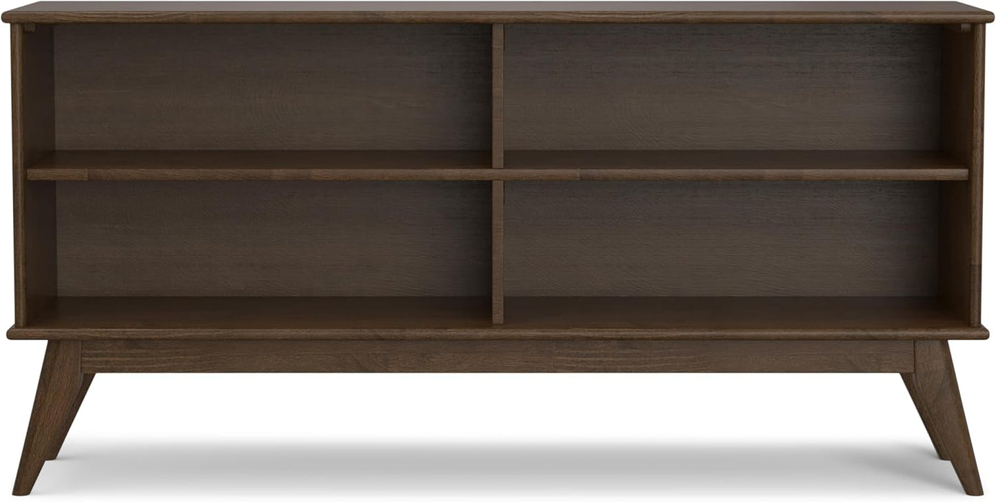 SIMPLIHOME Draper Bookcase - 30 inch Tall Solid Hardwood Low Bookshelf in Walnut Brown, Mid-Century Modern Storage for Living Room, Study Room or Office with Tapered Legs and Wide Open Shelves