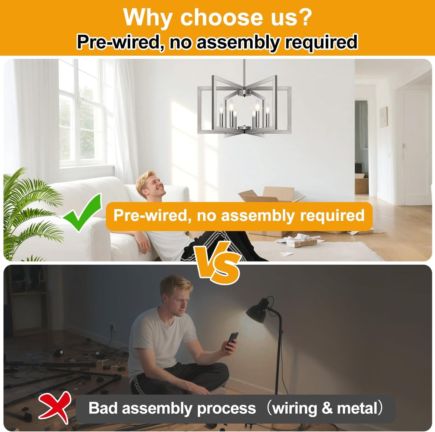 25" Modern Brushed Nickel Chandelier for Dining Room (6-Light, 25-Inch), Geometric Dining Room Light Fixture Over Table, Industrial Metal Hanging Pendant Lights for Kitchen Island, Entryway, Foyer