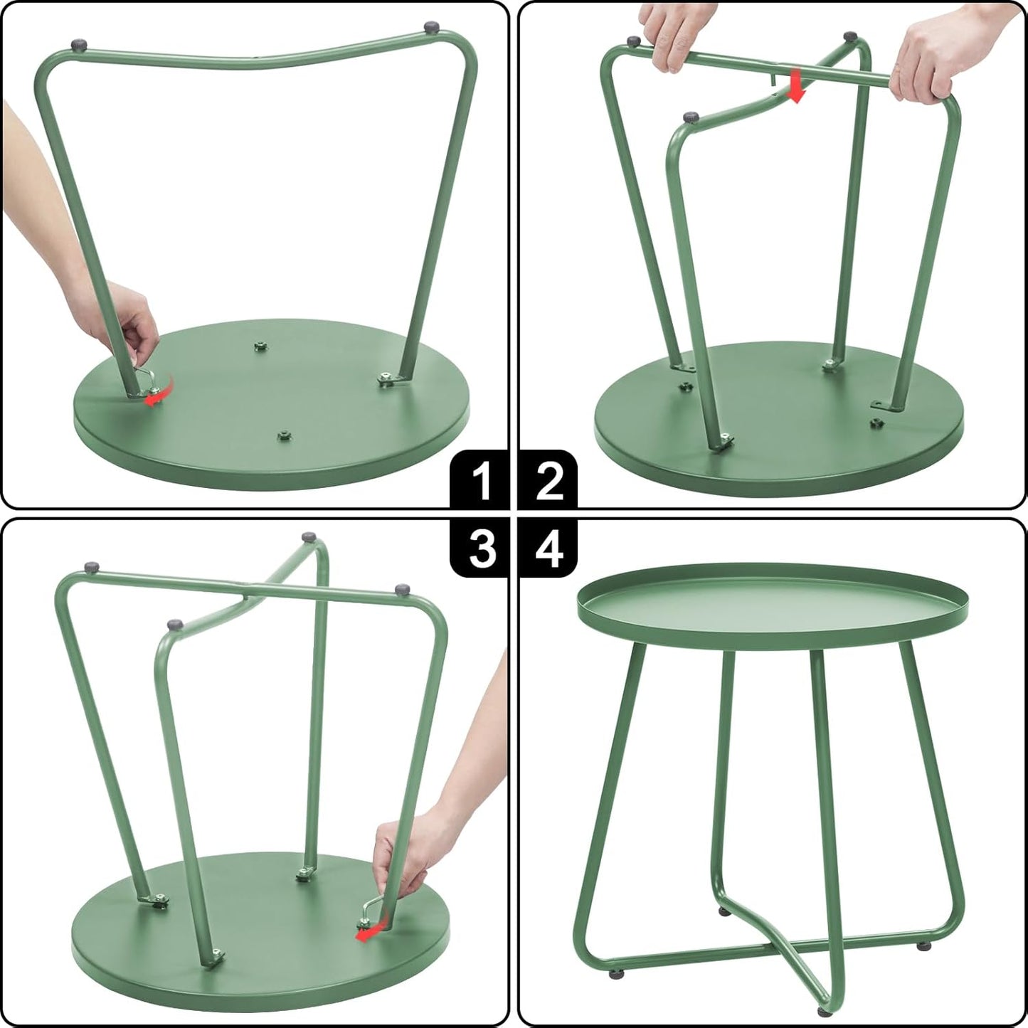 Dia.17.7ins Steel Round Coffee Table, Steel Tray Table, Side Table, Outdoor and Indoor Use, Weather Resisitant, Patio, Balcony, Garden, Backyard (Green)