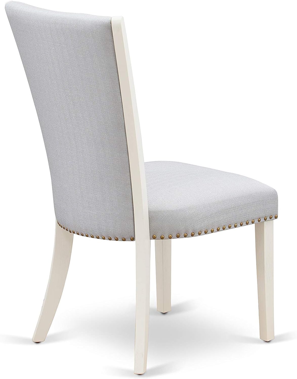 East West Furniture VEP0T05 Verona Parson Chairs - Nailhead Trim Grey Linen Fabric Padded Dining Chairs, Set of 2, Wirebrushed Linen White