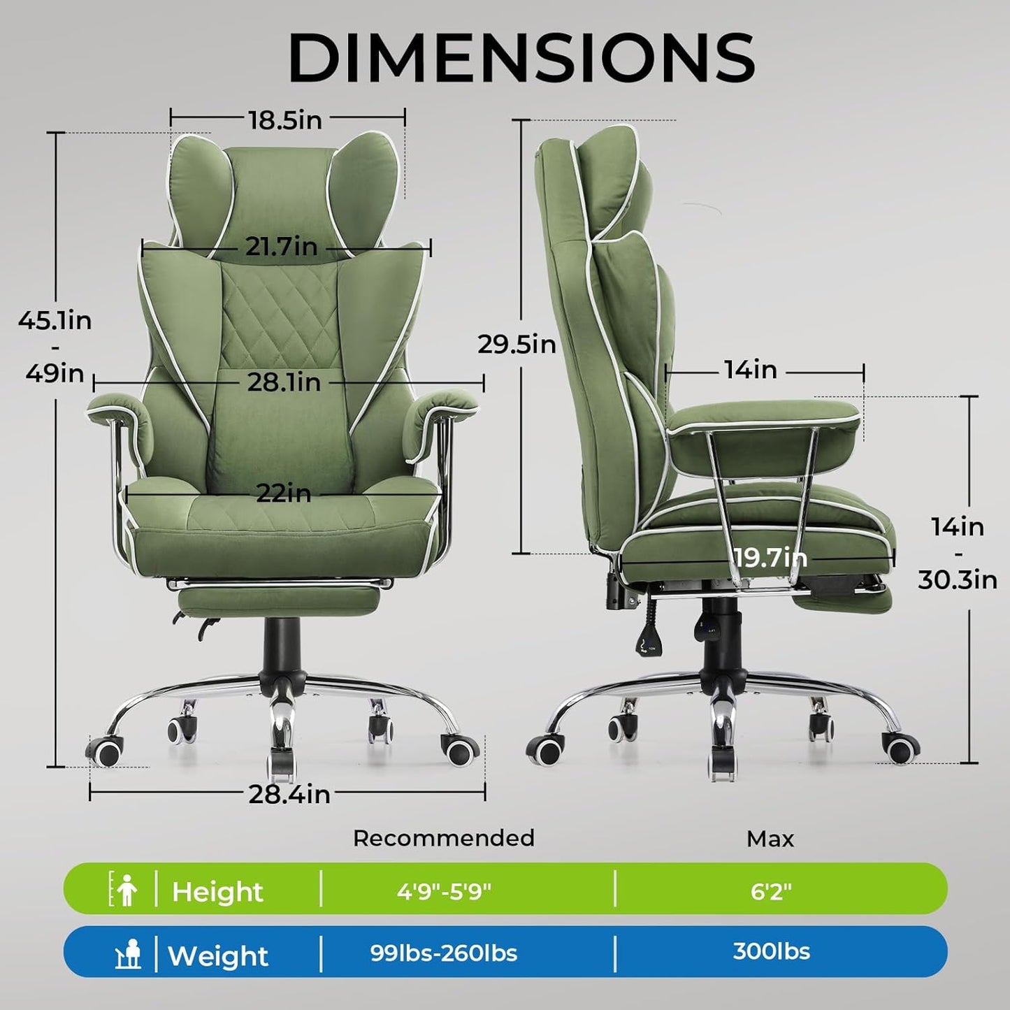 GTRACING Gaming Chair,Office Chair with Pocket Spring Lumbar Support, Ergonomic Comfortable Wide Office Desk Computer Chair with Outward Fixed Soft Armrests and Footrest (Fabric, Green)
