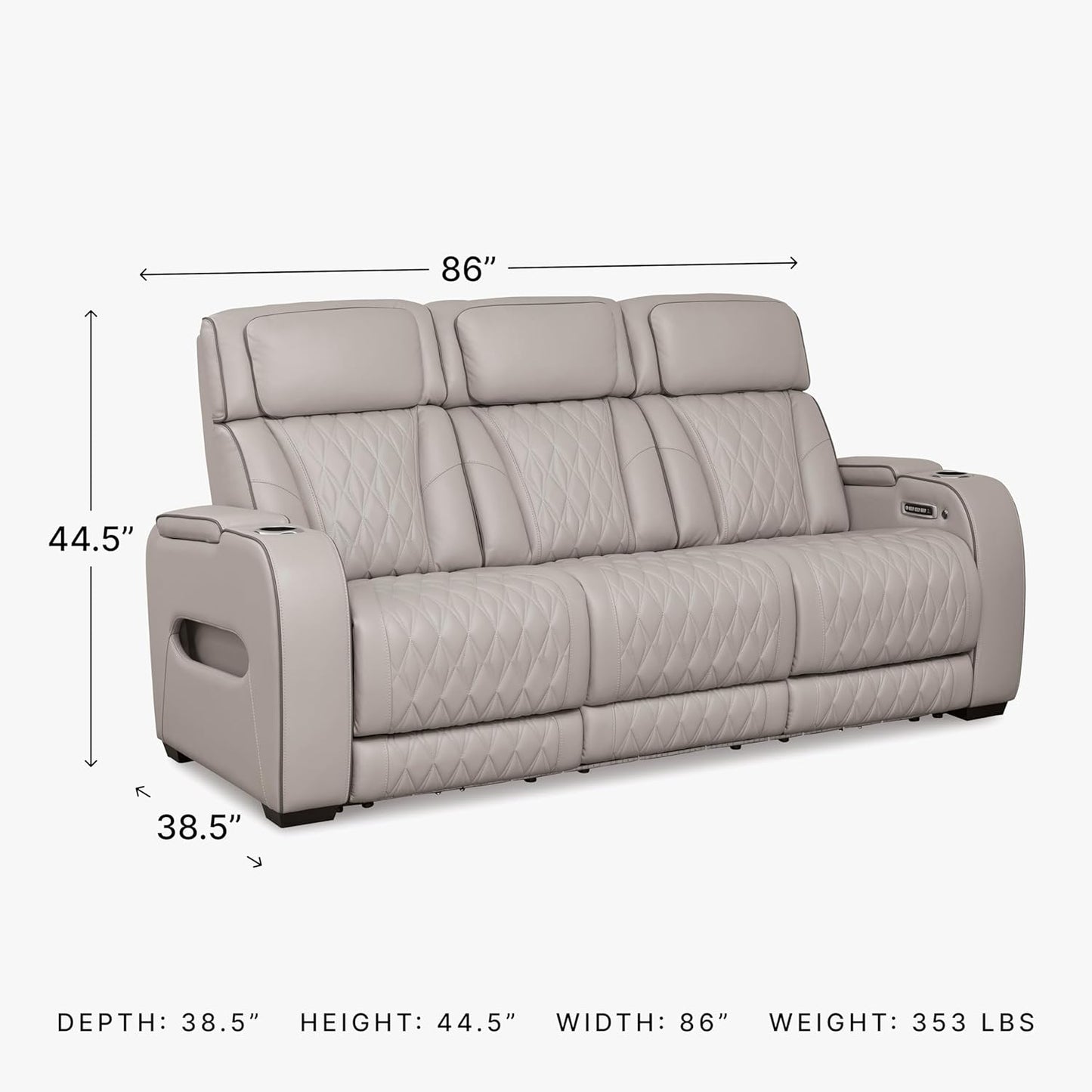 Signature Design by Ashley Boyington Contemporary Leather Match Power Reclining Sofa with USB Charging Ports, LED Lights and Adjustable Headrest, Light Gray