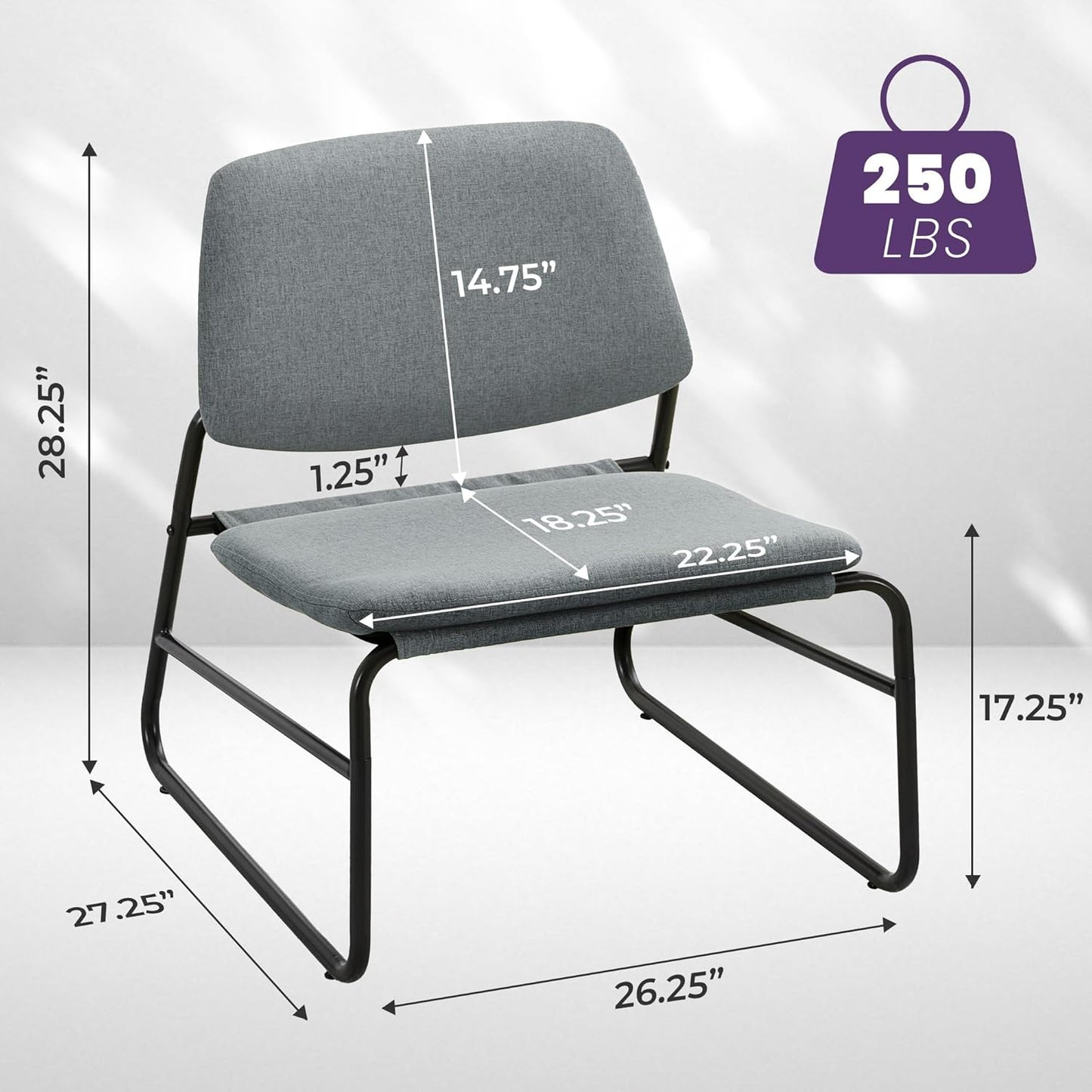 DAICO Modern Accent Chair Comfy Living Room Chair Armless Sling Accent Chairs Upholstered Side Sitting Chairs with Metal Frame for Office Reception Reading Bedroom Waiting Room, Grey