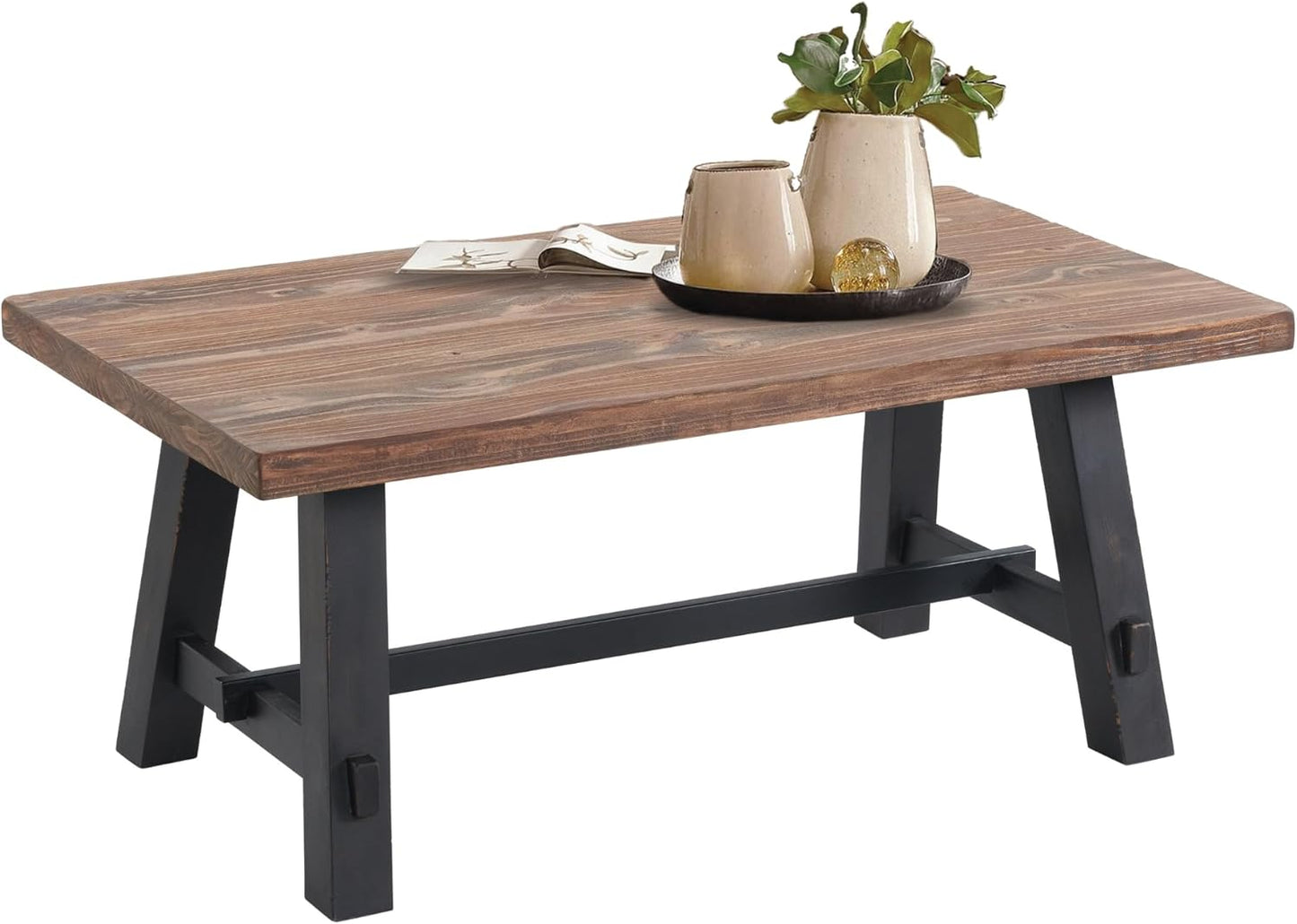 Alaterre Furniture Adam 42-Inch Solid Wood Rustic Coffee Table - Easy Assembly Industrial Style with Natural Finish Living Room Accent Furniture