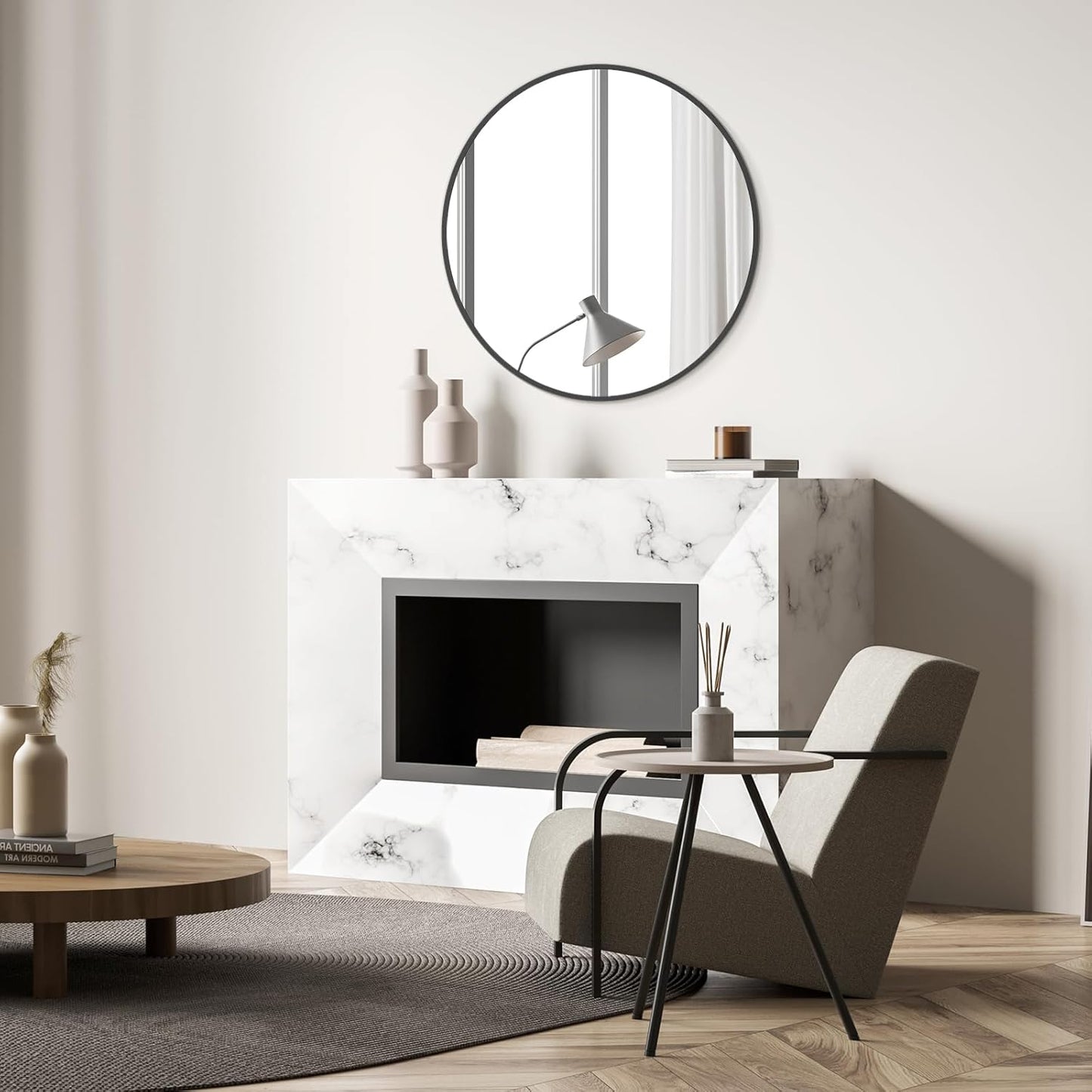 HOMECOOKIN Round Wall Mirror 20" Black Circle Mirror for Bathroom with Metal Framed, Round Gold Mirror for Wall Decor, Vanity, Entryway Living Room