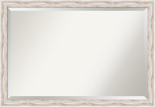 Amanti Art White Bathroom Mirror for Over Sink, 27x39 Alexandria White Wash Narrow Rectangle Vanity Mirror, Large Cottage Wood Frame, Hangs Horizonally and Vertically, Bathroom Wall Decor, Beveled