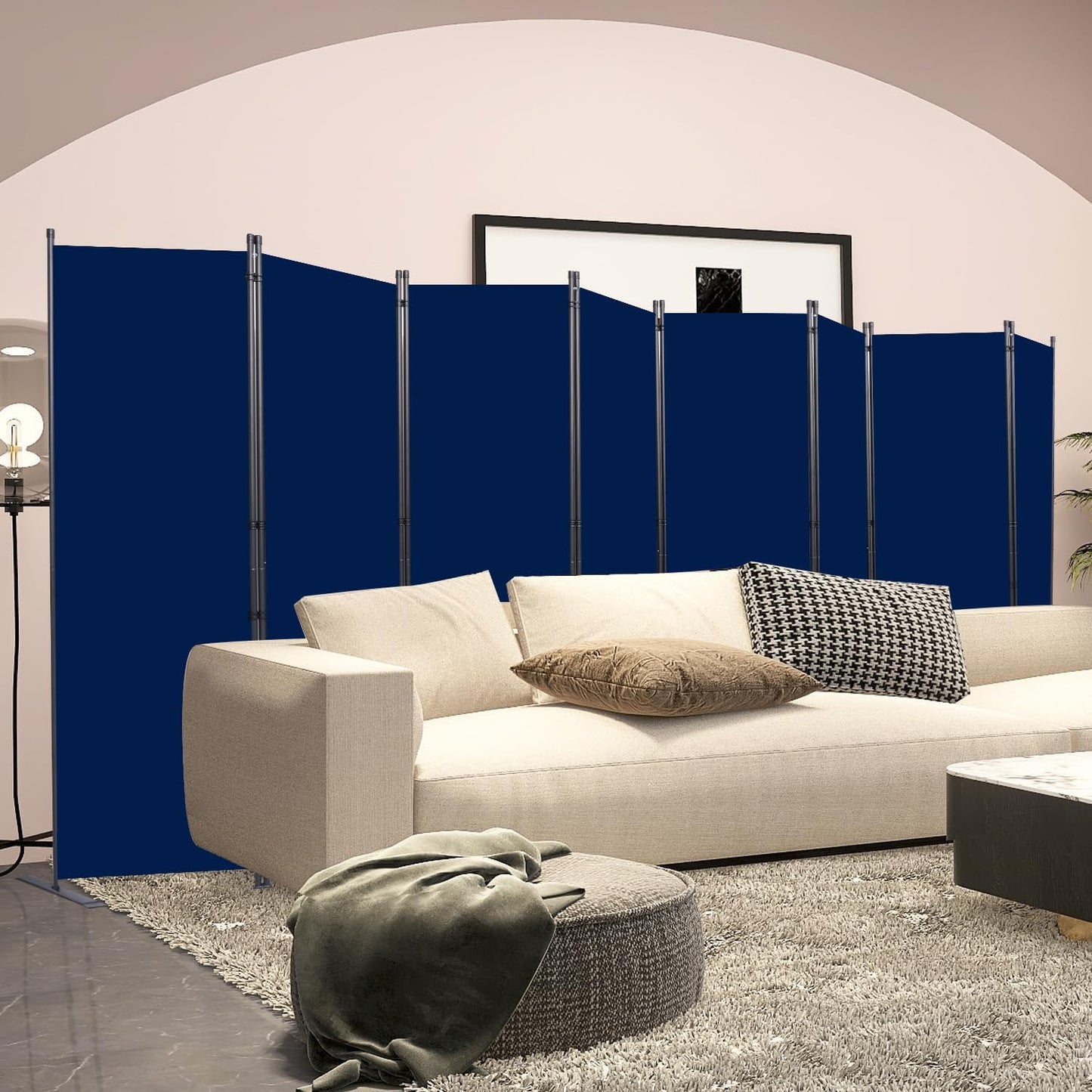 Room Divider, 8 Panel Folding Privacy Screens with Wider Support Feet, 6 Ft Portable Room Partition for Room Separator, 176" W X 71" H, Navy Blue