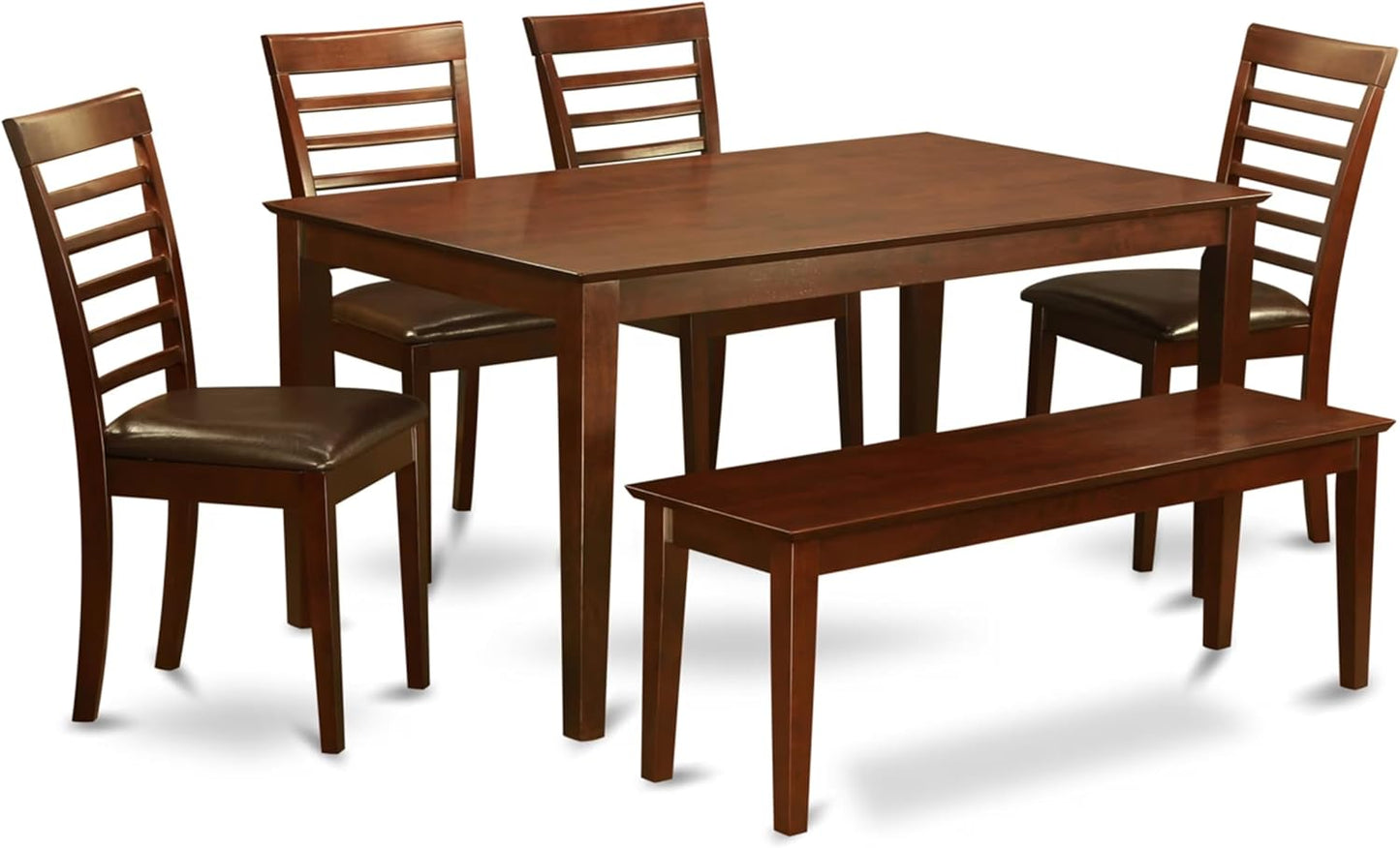 East West Furniture CAML6C-MAH-LC 6 Piece Dining Table Set Contains a Rectangle Dining Room Table and 4 Faux Leather Upholstered Chairs with a Bench, 36x60 Inch, Mahogany